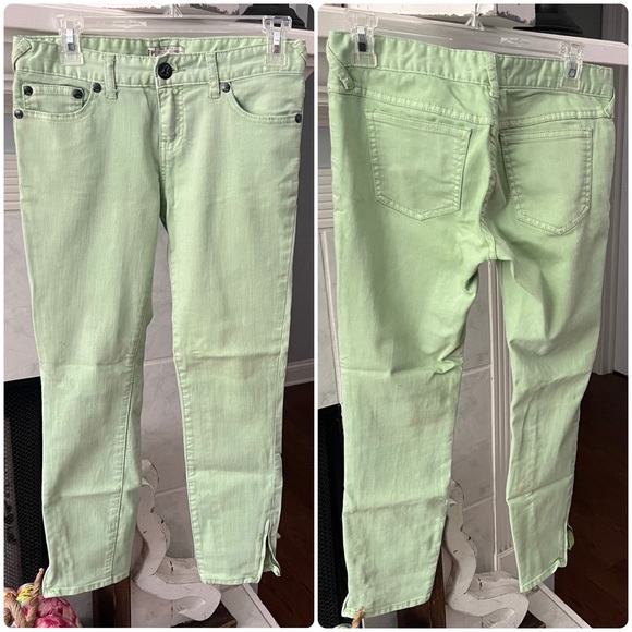 Free People Light Green Skinny Jeans Denim‎ pants stretch zipper ankle 27 - Picture 1 of 12